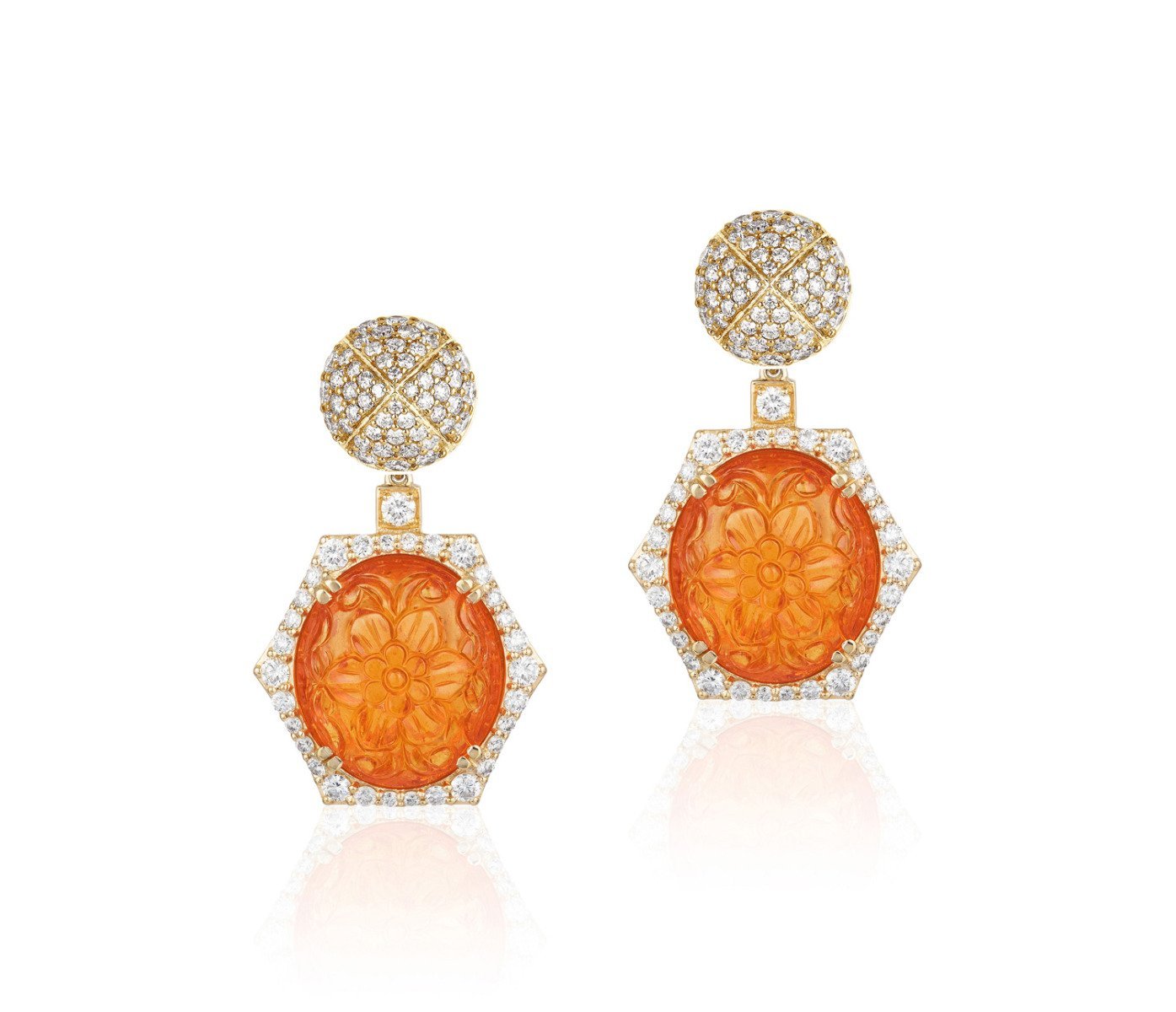 Goshwara "G-One" Mandarin Garnet & Diamond Drop Earrings In 18kt Yellow Gold