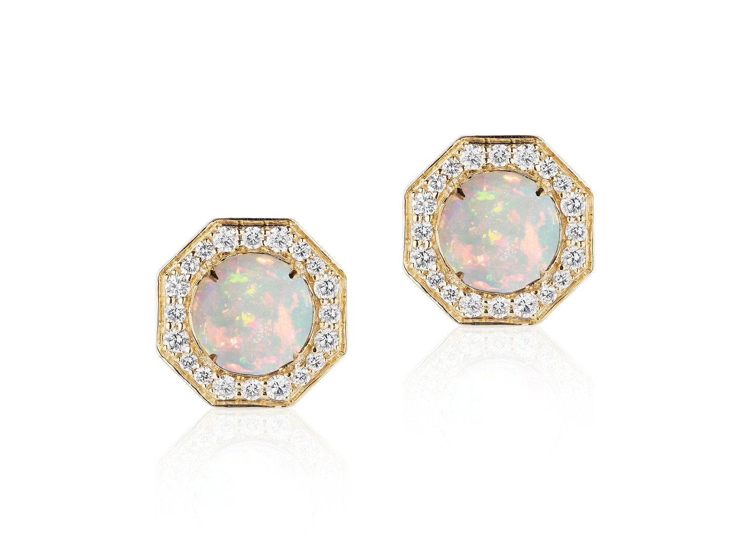Goshwara "G-One" Opal Stud Earrings with Diamonds
