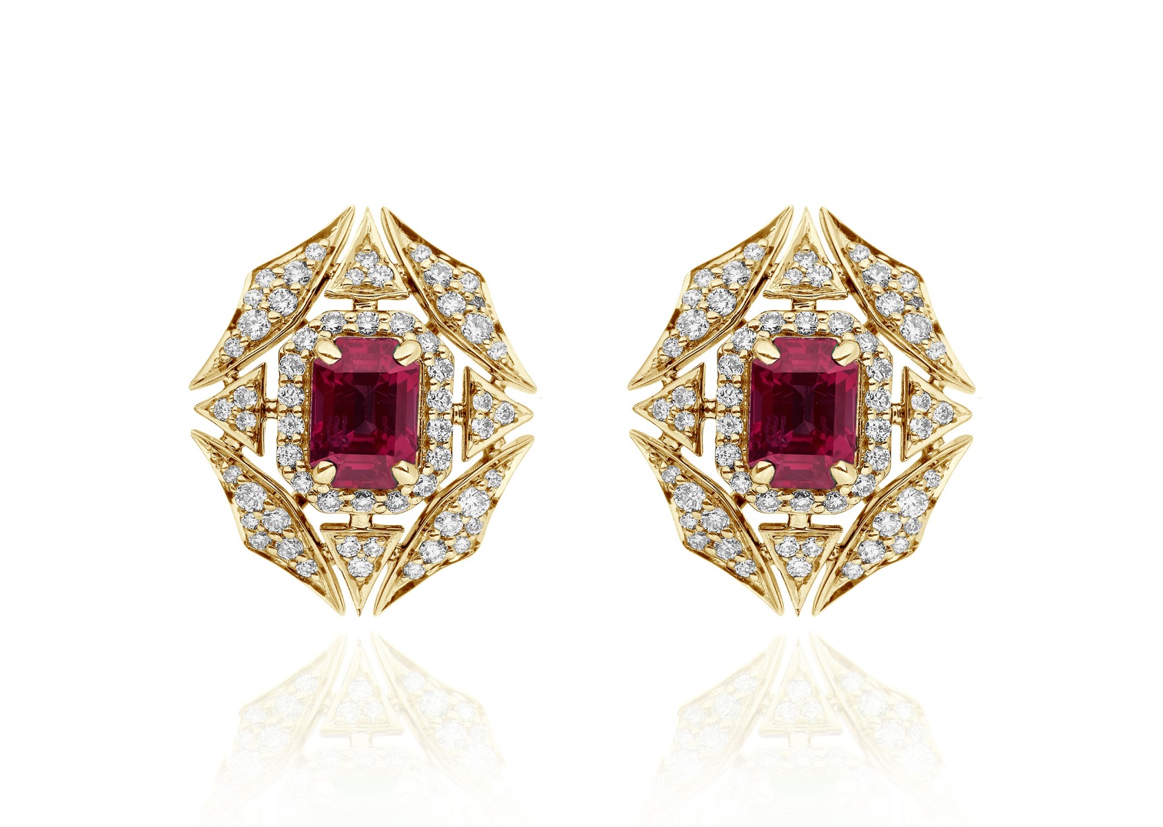 "G-One" Ruby & Diamond Web Earrings