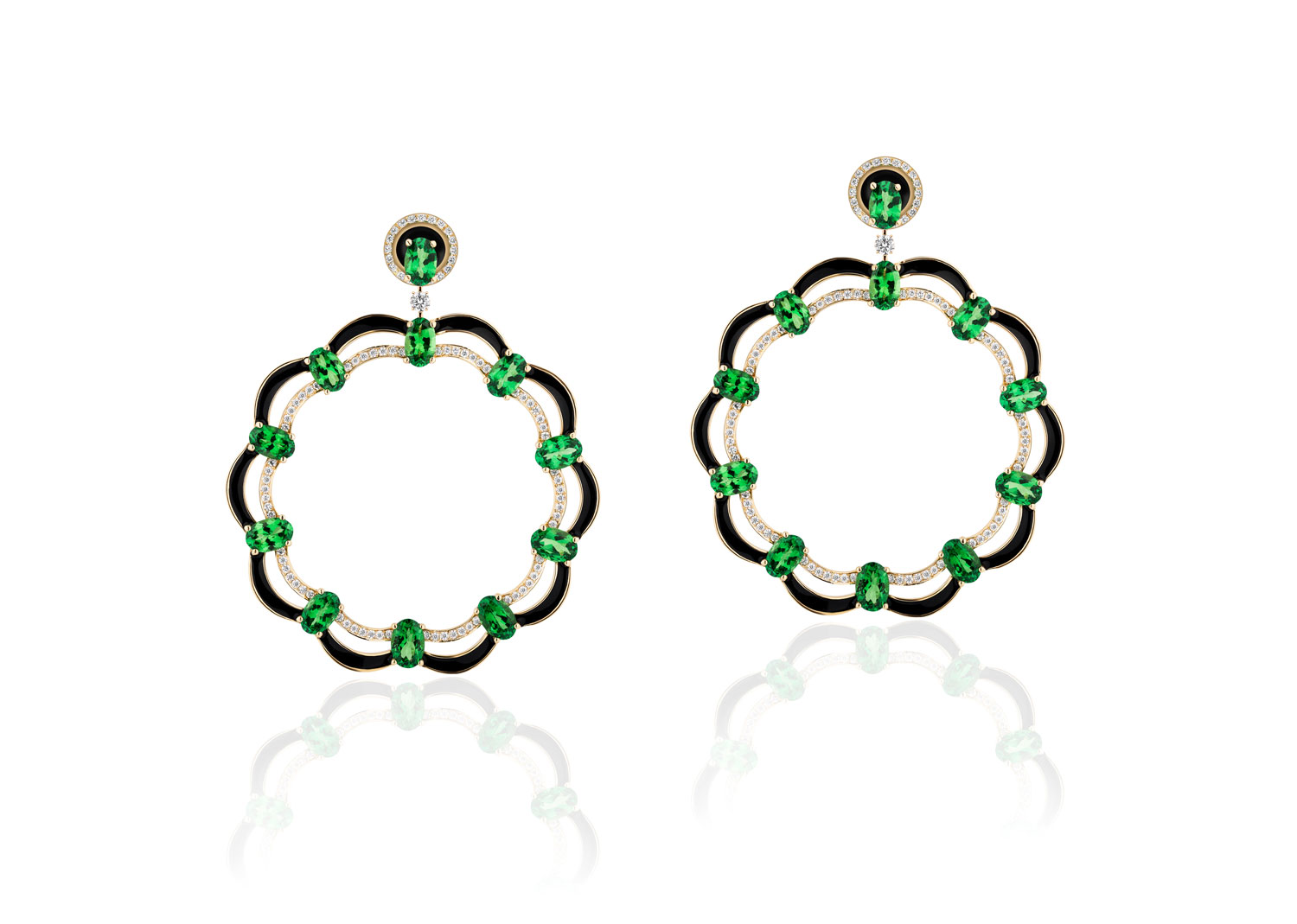 Goshwara Limited Edition Green Tsavorite with Diamonds Earrings 