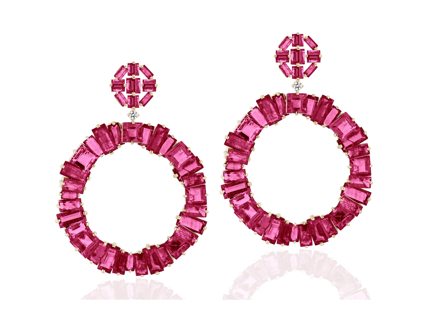 Goshwara "G-One" Ruby Circle Drop Earrings with Diamonds