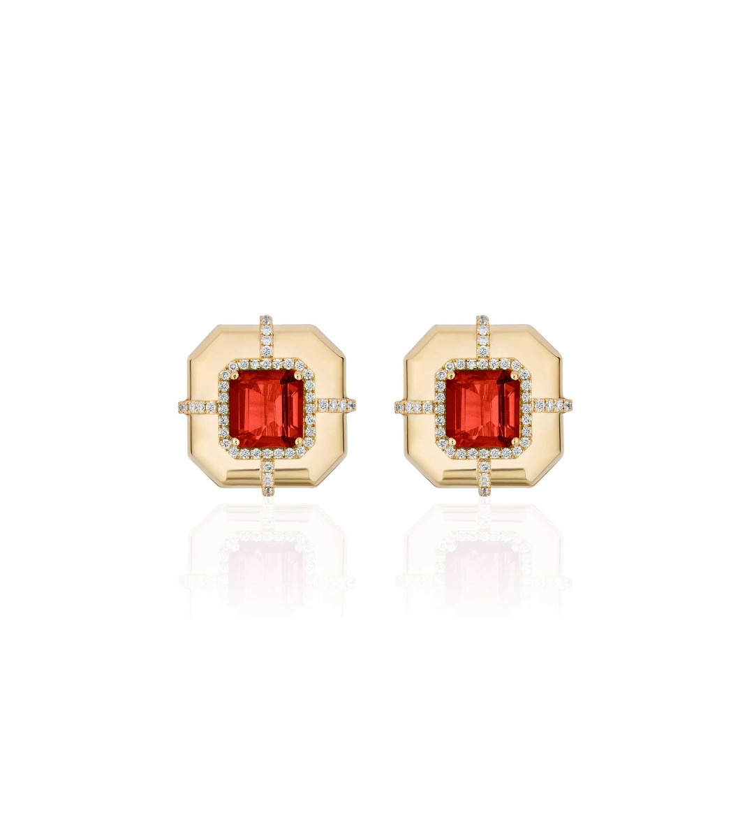 Goshwara Limited Edition Garnet & Diamond Stud Earrings In 18kt Yellow Gold