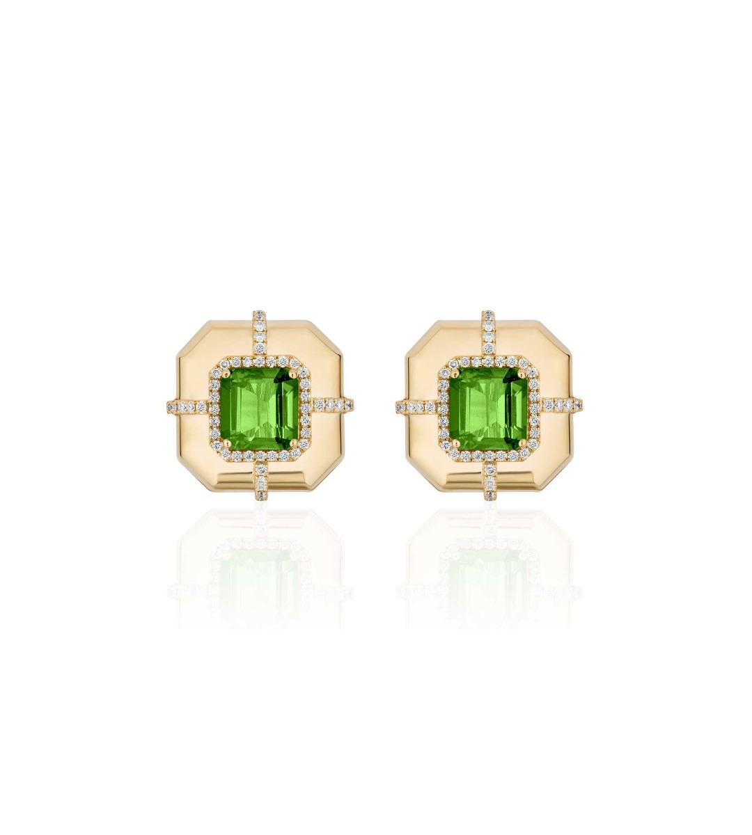 Goshwara Limited Edition Peridot & Diamond Stud Earrings In 18kt Yellow Gold