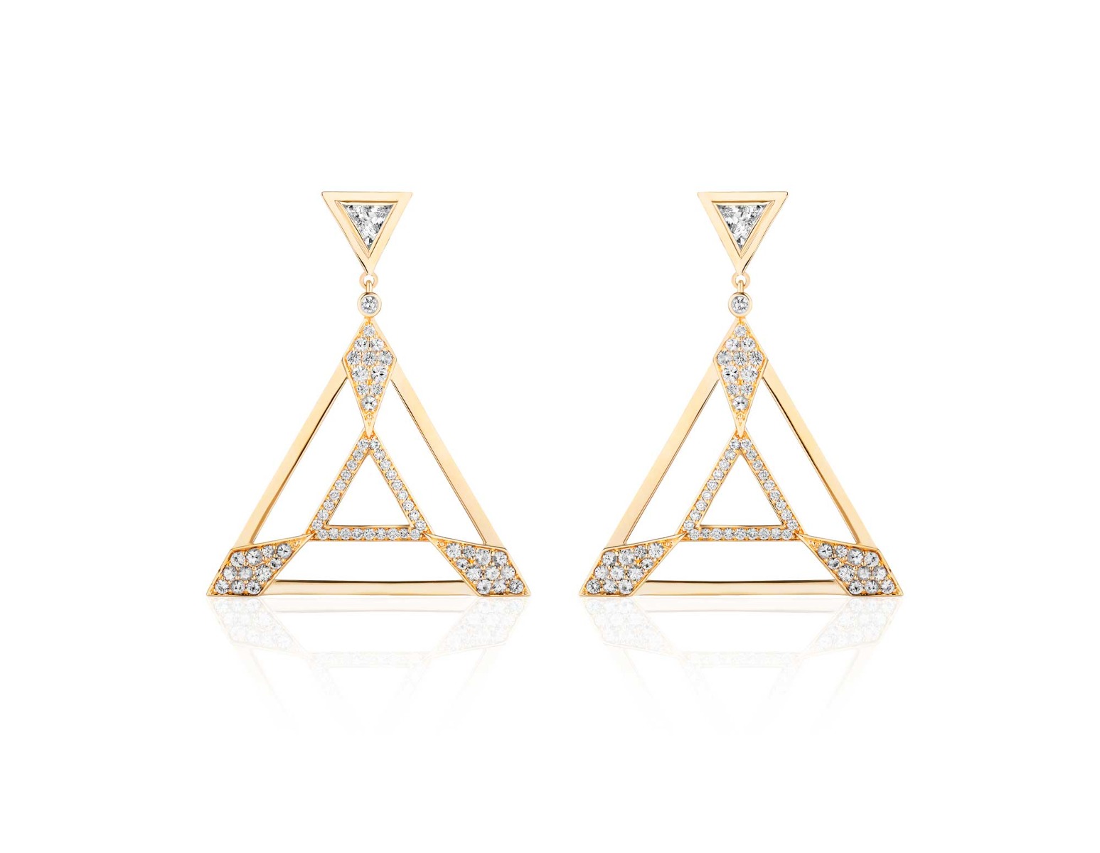 Goshwara Limited Edition White Sapphire and Diamond Triangle Earrings