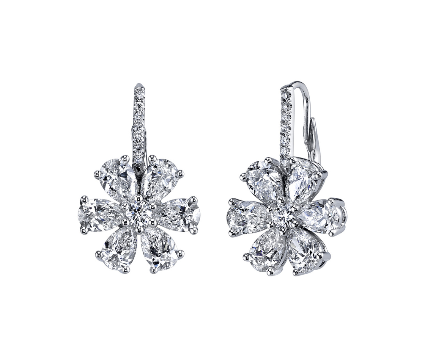 Louis Anthony Jewelers Platinum Flower Diamond Drop Earrings