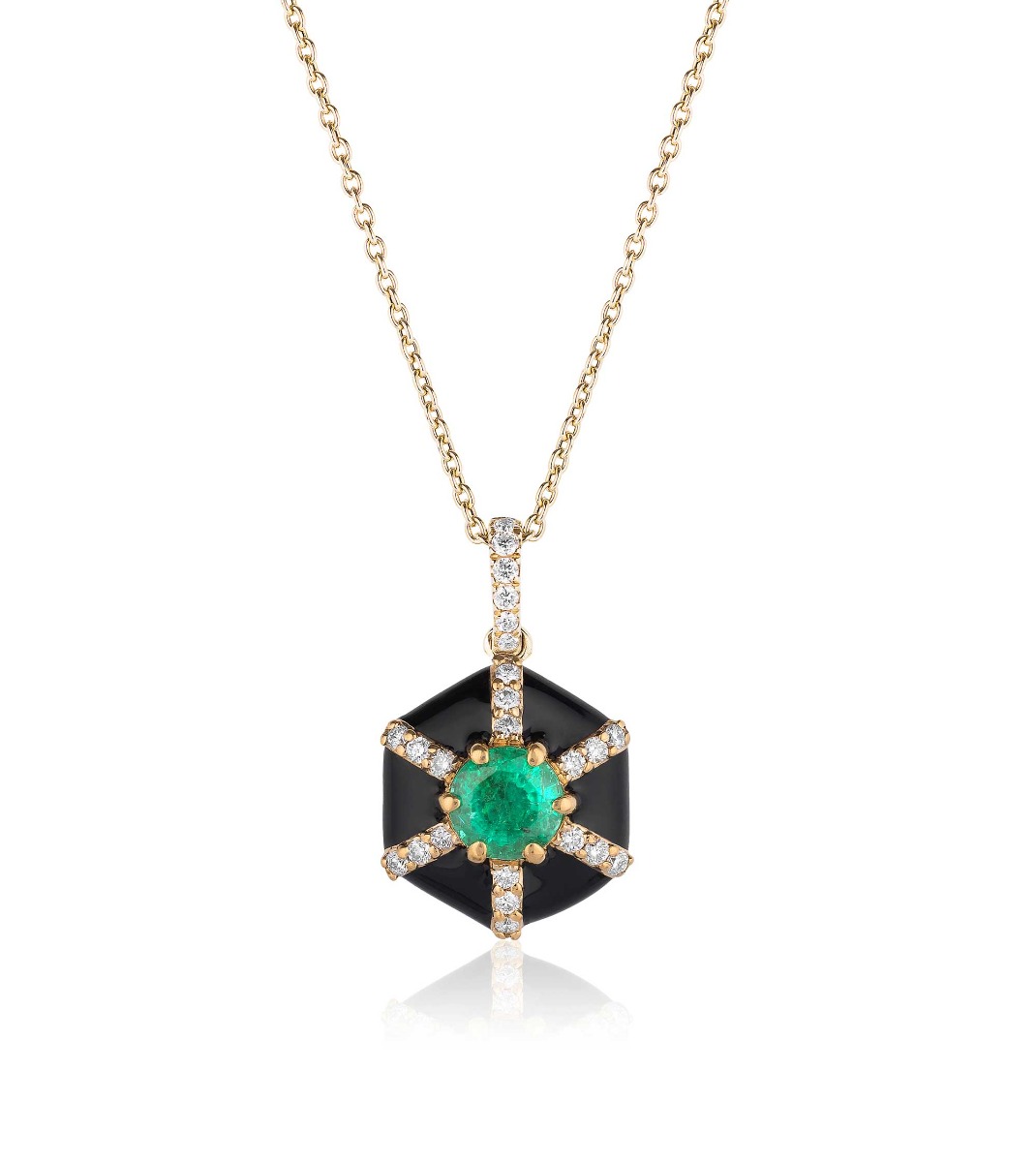 Goshwara "Queen" Emerald & Diamond Hexagon Pendant Necklace in 18kt Yellow Gold