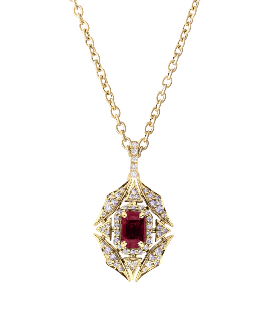 Goshwara "G-One" Ruby & Diamond Web Necklace