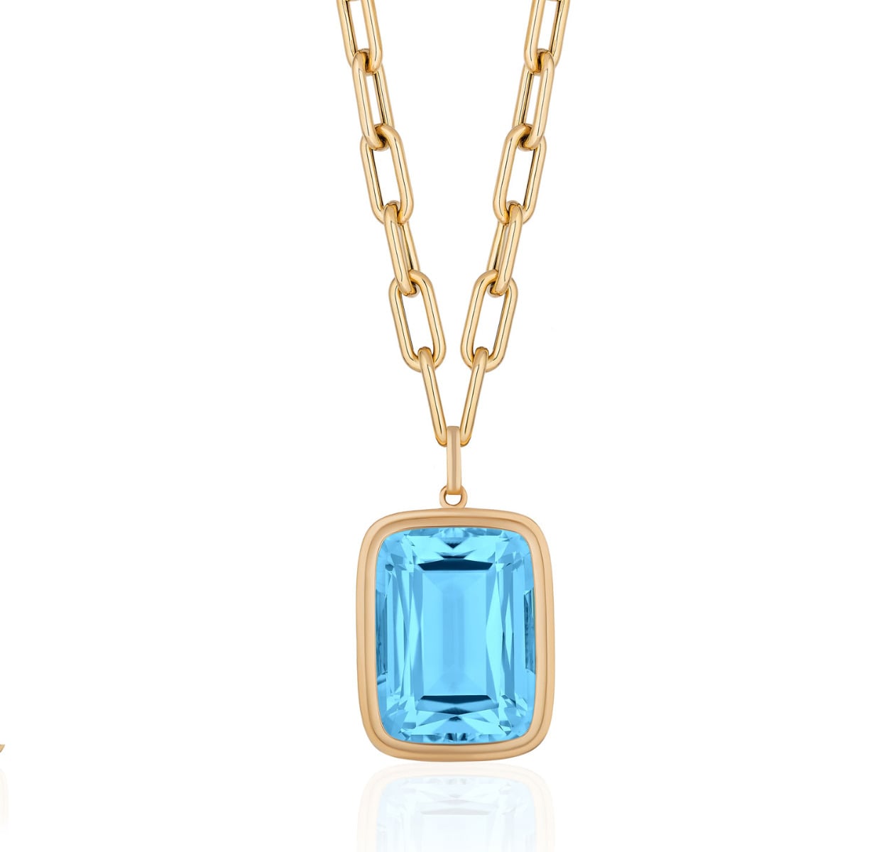 Goshwara "Manhattan" Blue Topaz Bezel Set Cushion Pendant Necklace