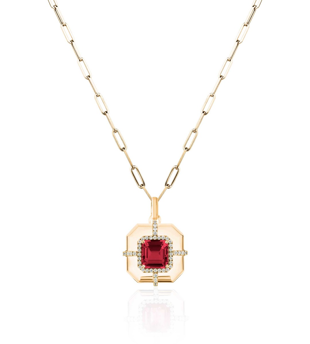 Goshwara Limited Edition Garnet & Diamond Pendant Necklace in 18kt Yellow Gold