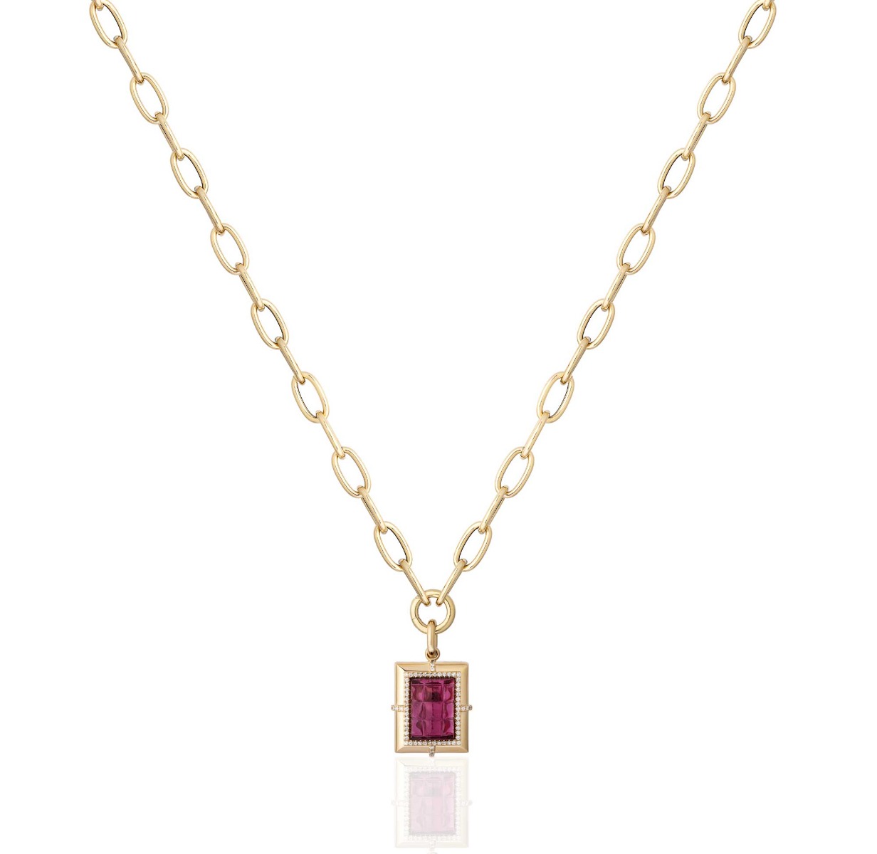 Goshwara "G-One" Rubellite and Diamond Carved Medallion Pendant Necklace
