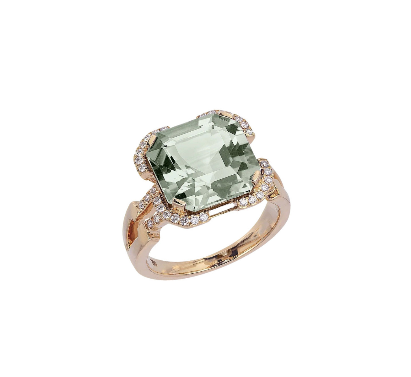 Goshwara "Gossip" Prasiolite Square Emerald Cut Ring with Diamonds In 18kt Yellow Gold