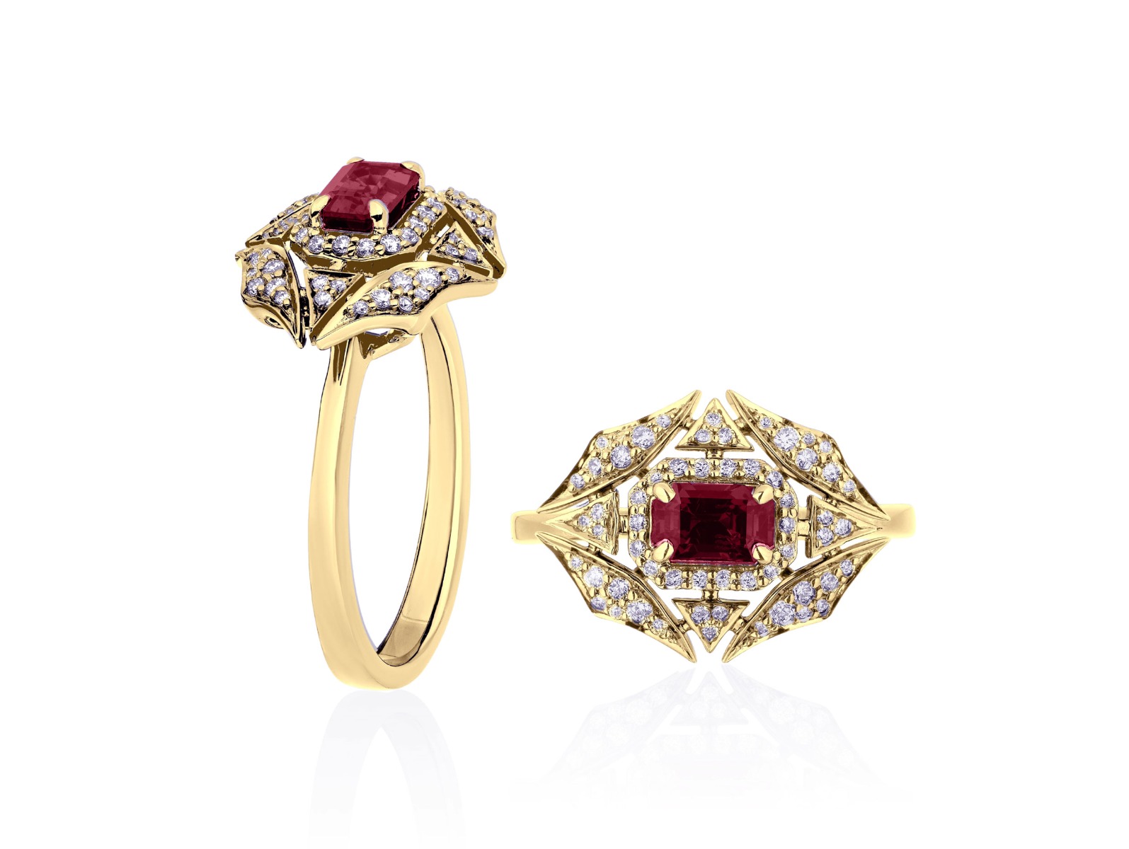 Goshwara “G-One” Ruby Web Ring in 18kt Yellow Gold