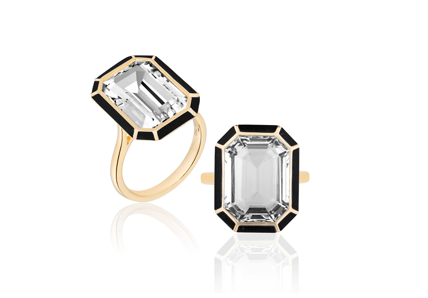 "Melange" Rock Crystal & Onyx Emerald-Cut Ring