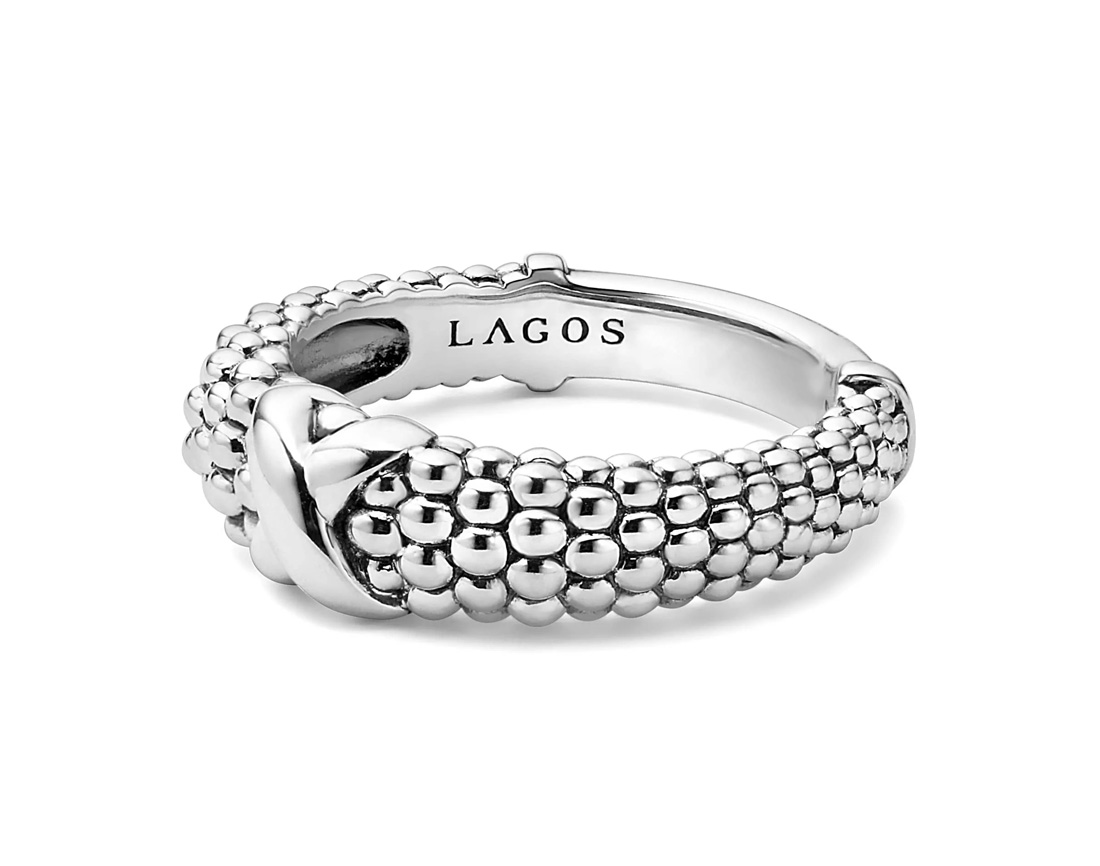 LAGOS "Embrace" Sterling Silver Beaded X Ring, Size 7