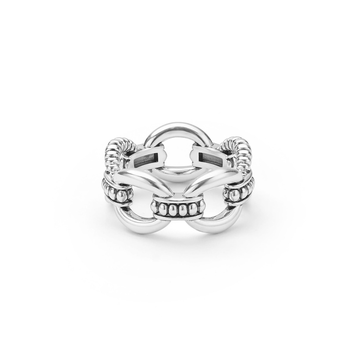 Sterling Silver Caviar Link Ring, Size 6