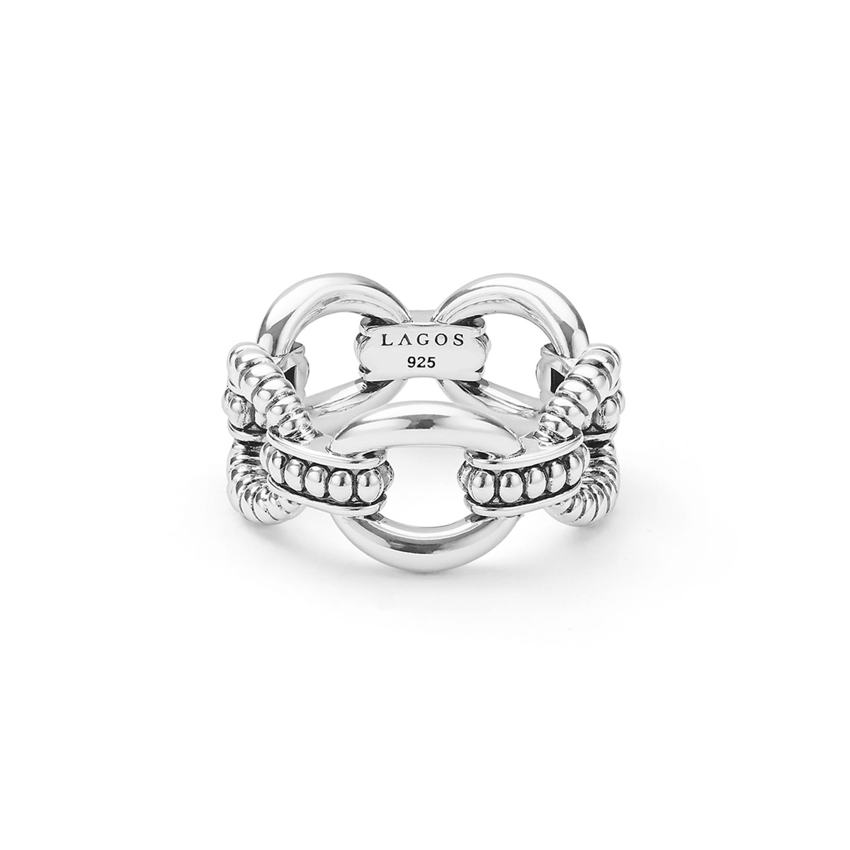 Sterling Silver Caviar Link Ring, Size 6