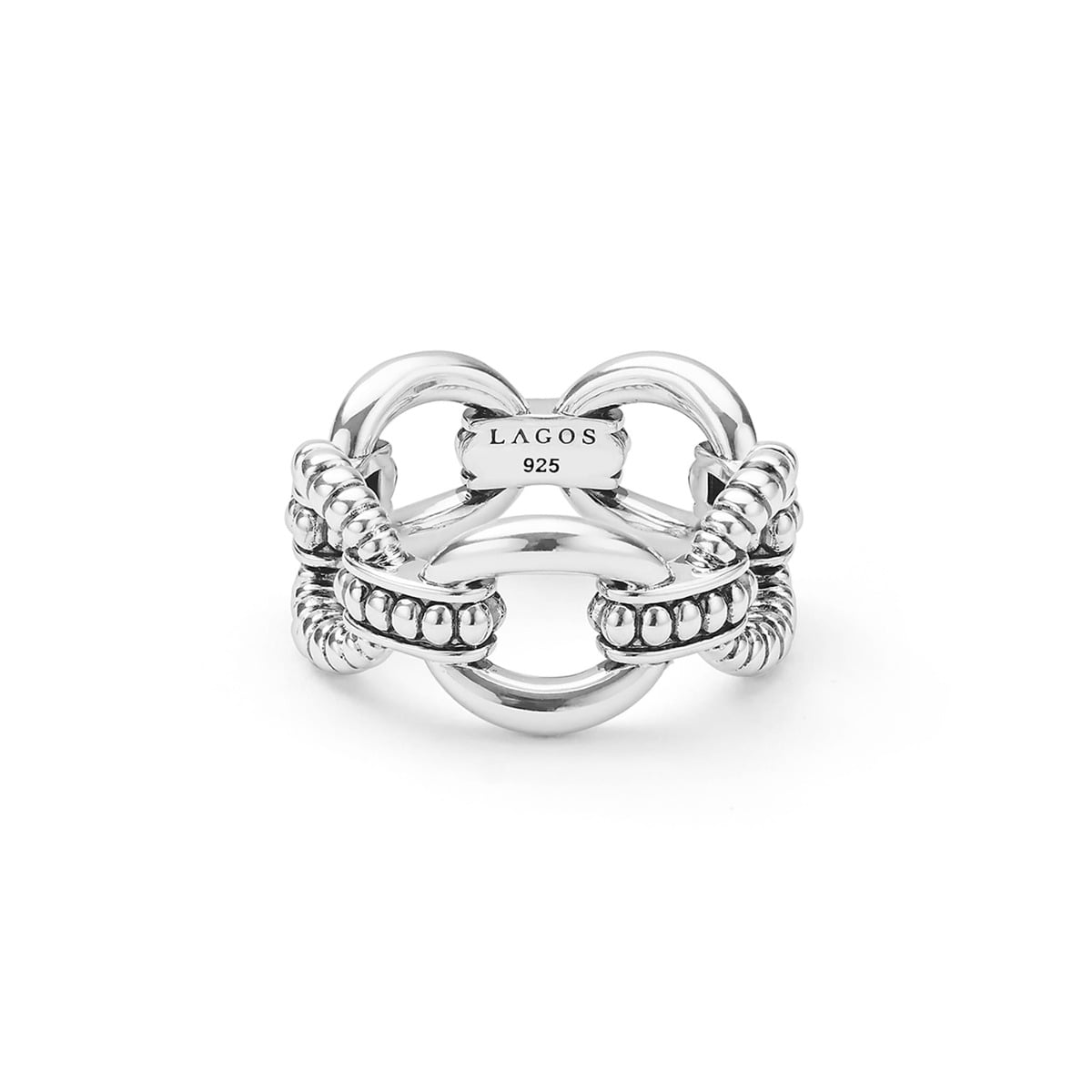 Sterling Silver Caviar Link Ring, Size 7