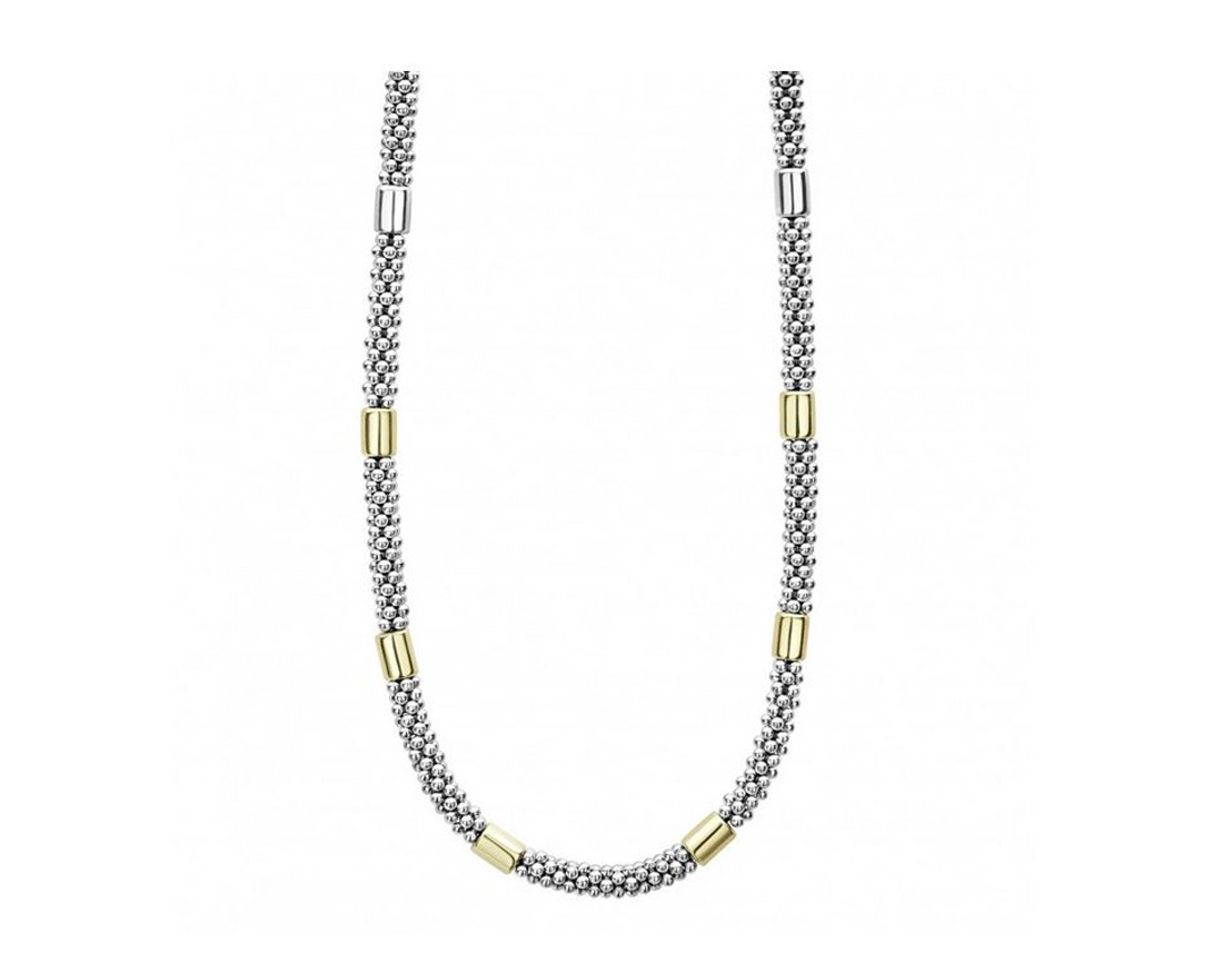 LAGOS "High Bar" Two-Tone Station Caviar Necklace