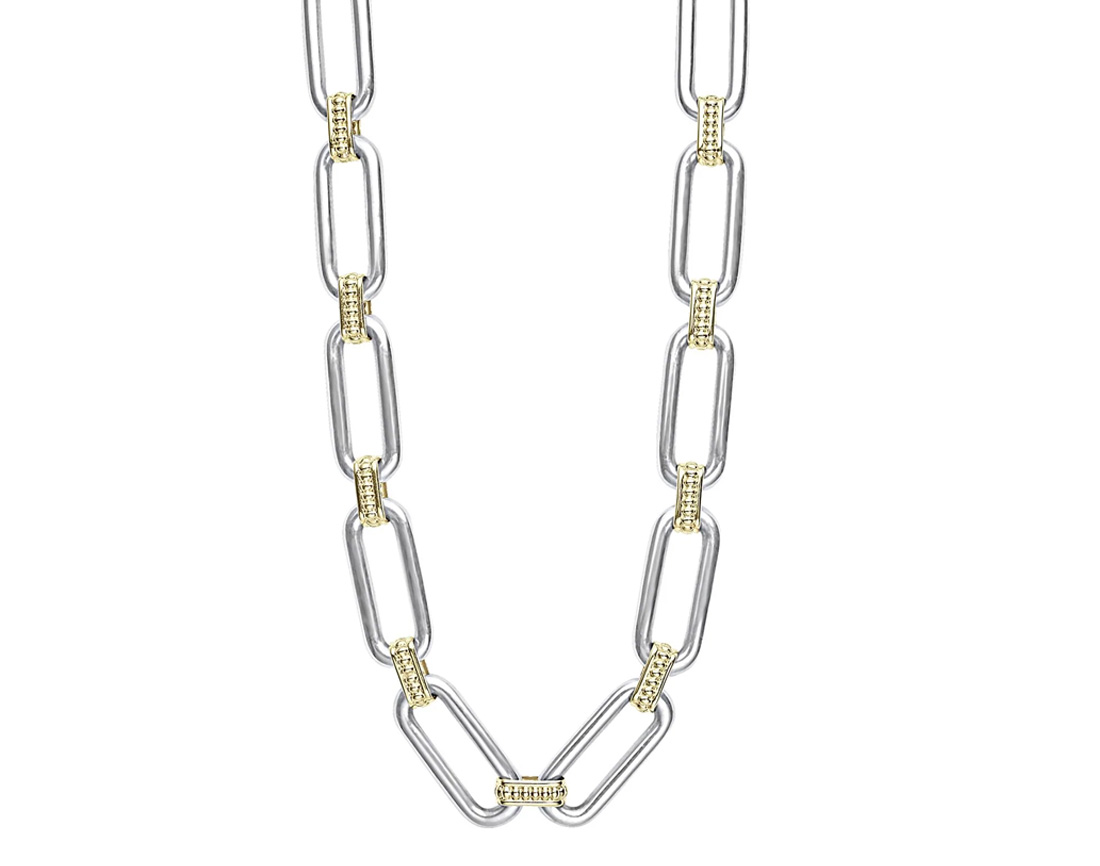 LAGOS Signature Caviar Two-Tone Link Drop 18" Necklace