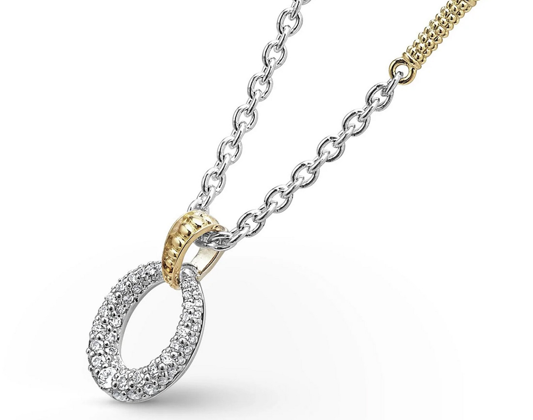 LAGOS "Caviar Lux" Two Tone Oval Diamond Pendant Necklace