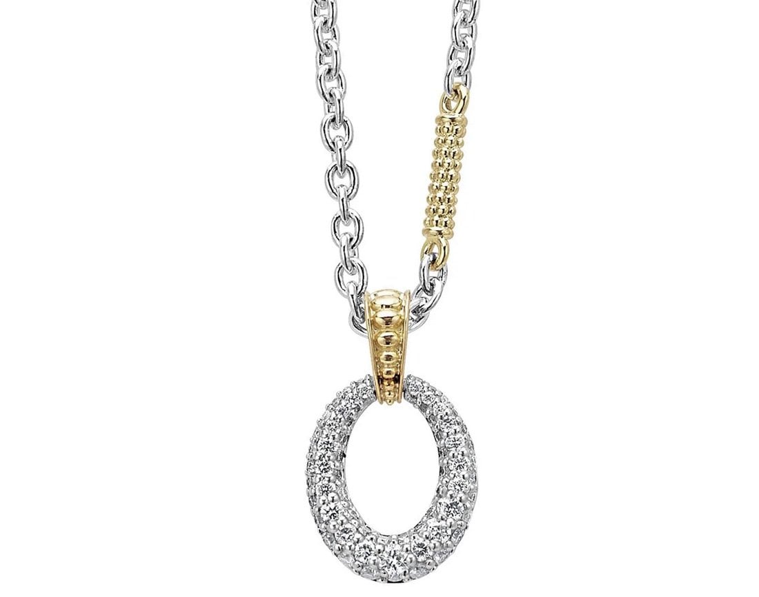 LAGOS "Caviar Lux" Two Tone Oval Diamond Pendant Necklace