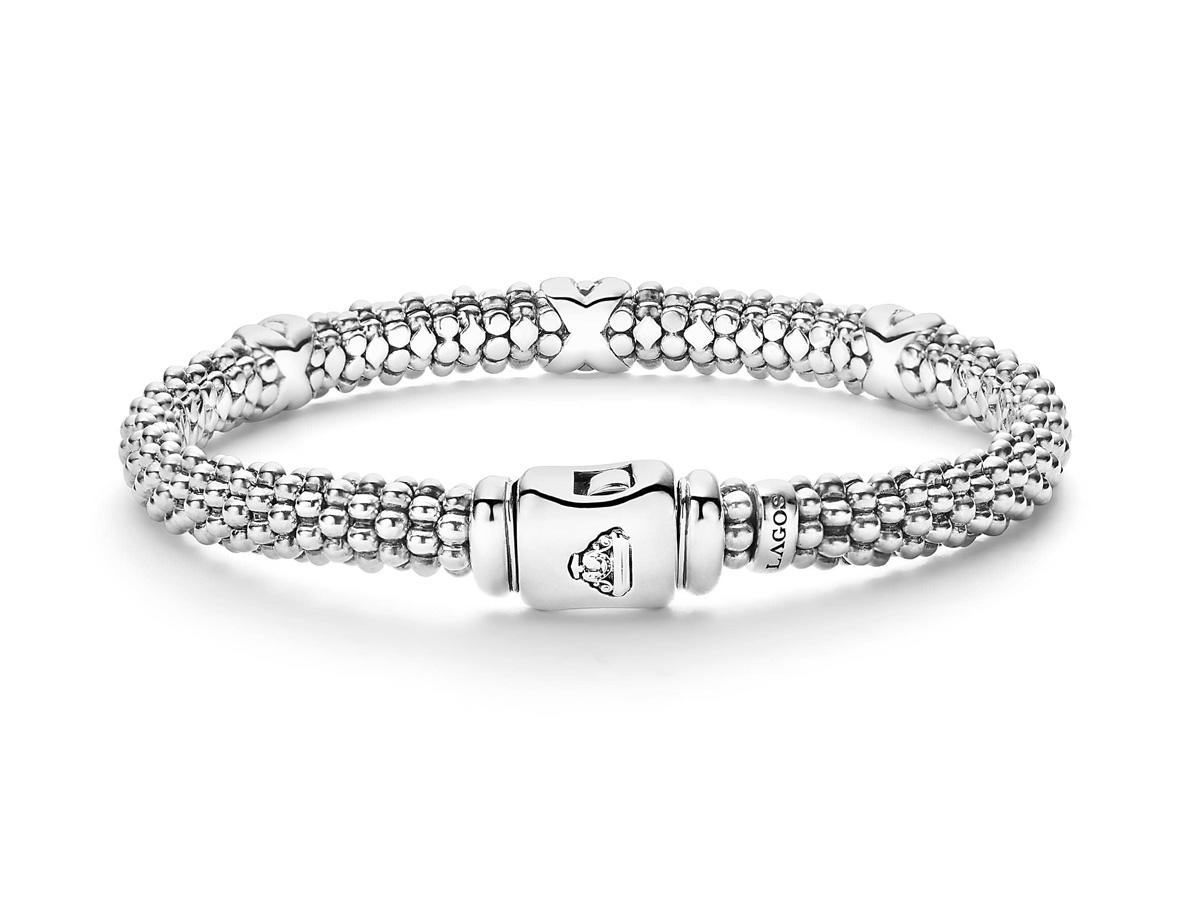 "Embrace" Beaded X Bracelet with 3 Silver Stations (7)
