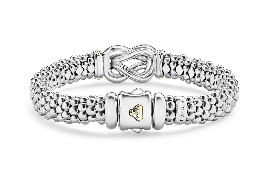 LAGOS "Newport" Two Tone Knot Diamond Caviar Bracelet, Size 7