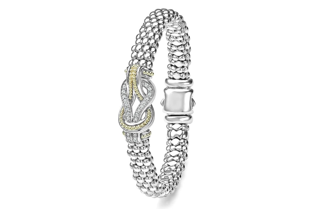 LAGOS "Newport" Two Tone Knot Diamond Caviar Bracelet, Size 7