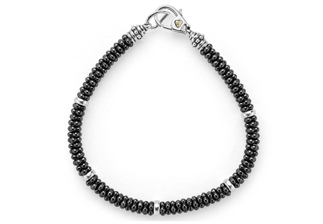LAGOs "Black Caviar" Five Silver Station Ceramic Bracelet, Size 7