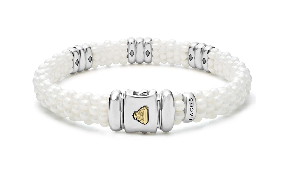 "White Caviar" Three Station Diamond Caviar Bracelet (7)