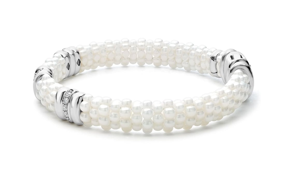 LAGOS "White Caviar" Three Station Diamond Caviar Bracelet 