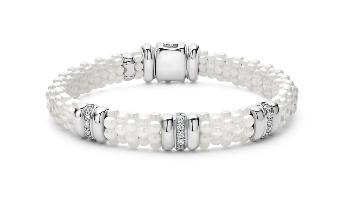 LAGOS "White Caviar" Three Station Diamond Caviar Bracelet 