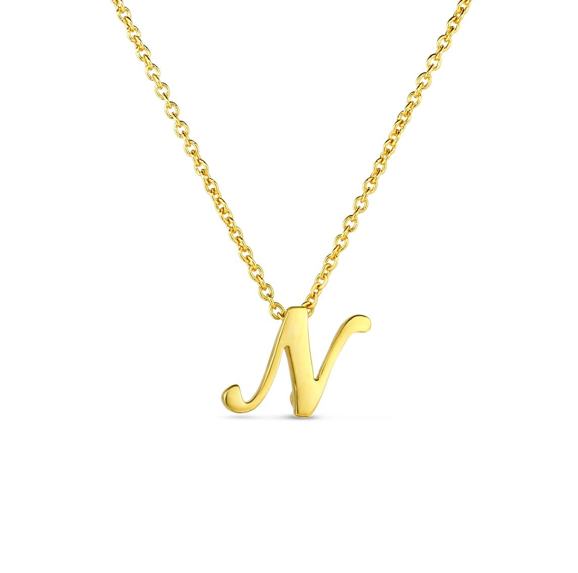 "Tiny Treasures" Small Script Initial ‘N’ Pendant On Chain