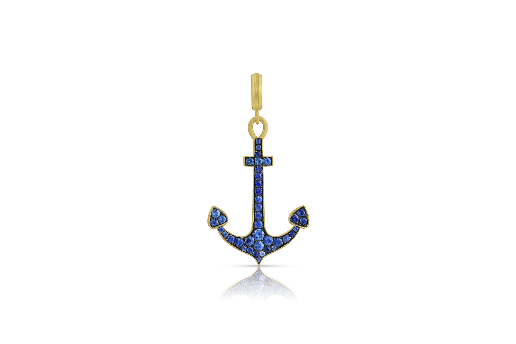 Pavé Anchor Pendant - Blue Sapphire - Leigh Maxwell Jewelry
