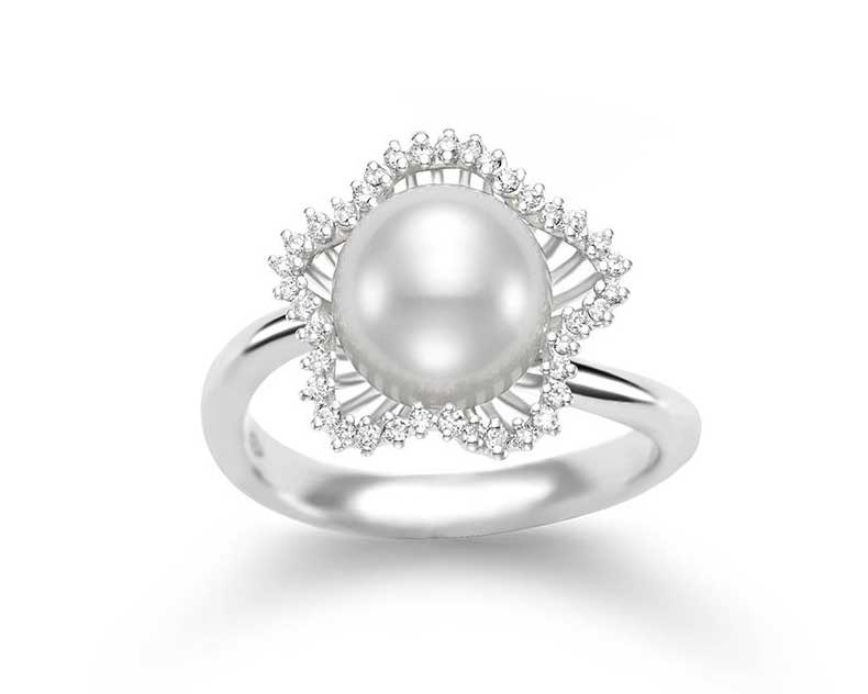 Mastoloni 18KT White Gold Diamond & Pearl Ballerina Ring