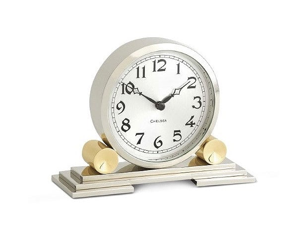 Chelsea Mayfair Mantel Clock, Nickel With Brass Accents