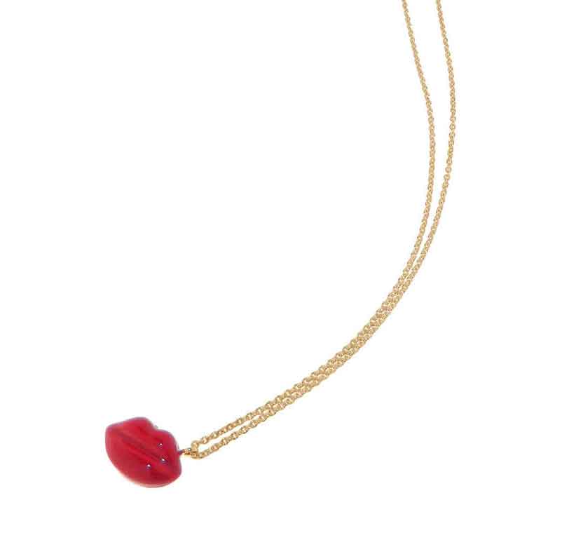Red Enamel "Lips" Pendant Necklace in 18kt Rose Gold