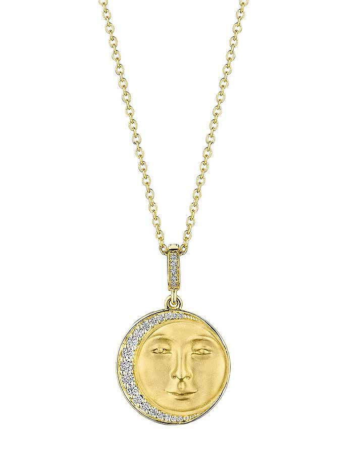 Penny Preville "Moonstone" Man In The Sun Diamond Medallion Necklace in 18kt Yellow Gold. * Necklace not included