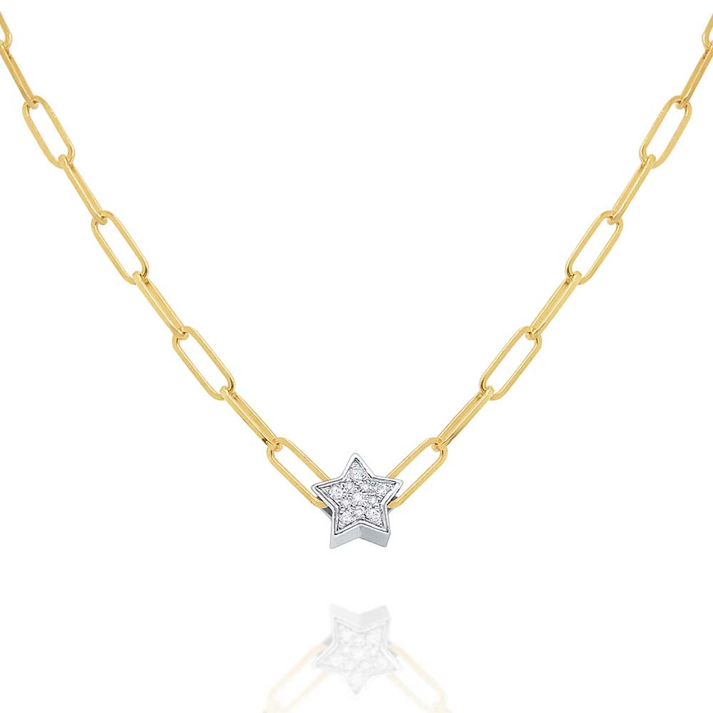 KC Designs 14kt Yellow Gold Diamond Mini Star Necklace on Paperclip Chain