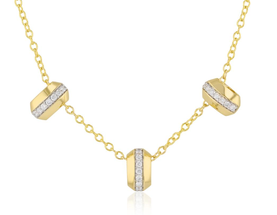 Phillips House Triple Diamond Station Saucer 14kt Yellow Gold Necklace