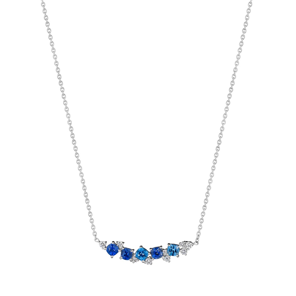 Penny Preville Blue Sapphire Cluster Bar Necklace in 18kt White Gold