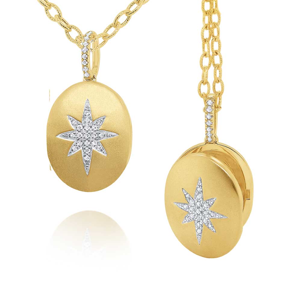 KC Designs 14kt Yellow Gold and Diamond Oval Starburst Remembrance Locket