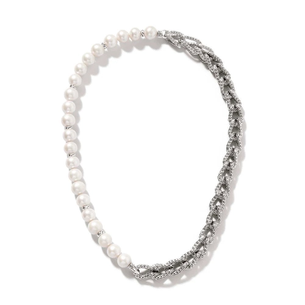 John Hardy "Classic Chain" Surf Necklace, Sterling Silver, Pearls