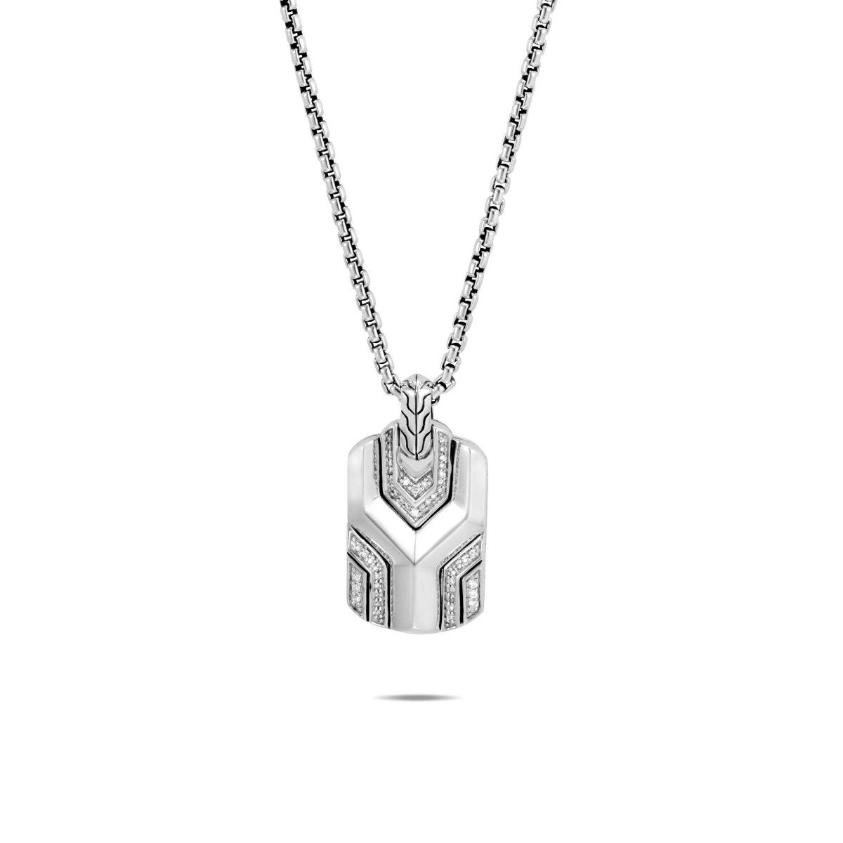 John Hardy Asli Chain Link Dog Tag Necklace with Diamonds