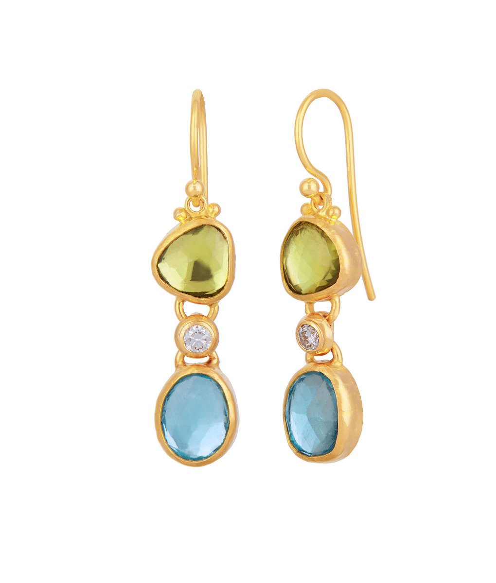 Gurhan One-of-a-kind Elements Apatite, Peridot & Diamond Drop Earrings