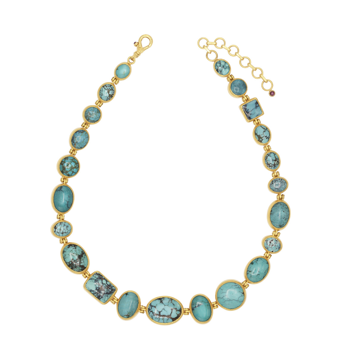 Gurhan Rune Gold All Around Short Necklace, Mixed Shapes, with Turquoise