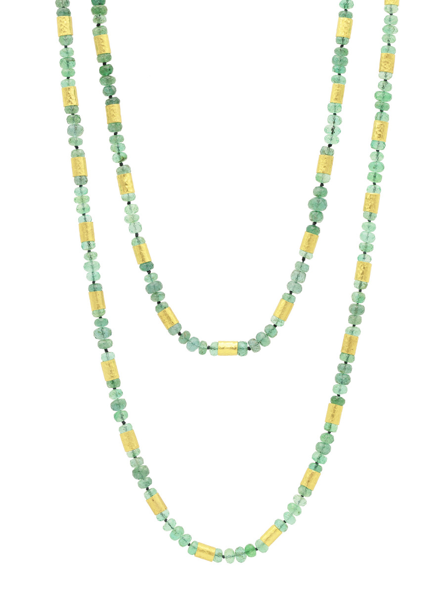 Gurhan "Vertigo" 24kt Yellow Gold Long Linked, Emerald Station Necklace