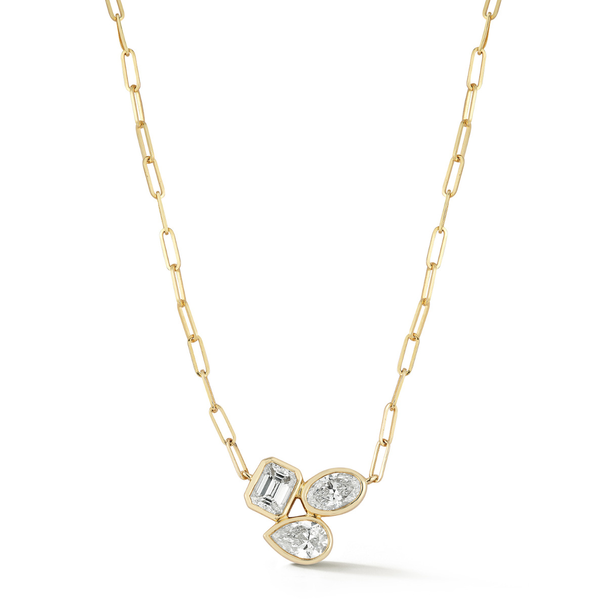 Beny Sofer Multi-Shape Diamond Paperclip 14kt Yellow Gold 18" Necklace
