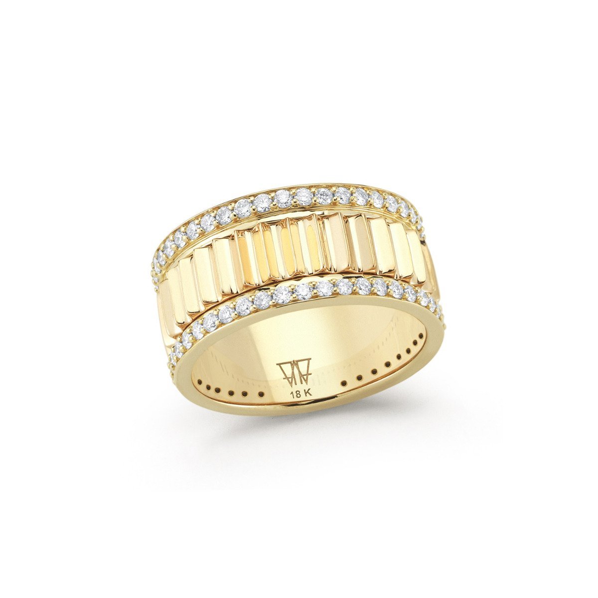 Walters Faith "Clive" 18k Yellow Gold Fluted Ring With Diamond Edges (6.5)