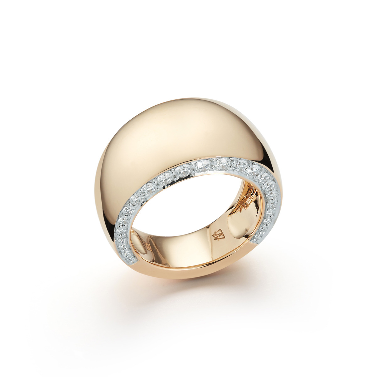 "Lytton" 18k Yellow Gold Bombe Ring With Diamond Edges (6)